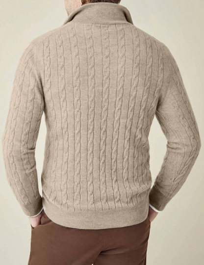 Suéter de hombre con dibujo trenzado y cuello alto con cremallera – ALDERIK