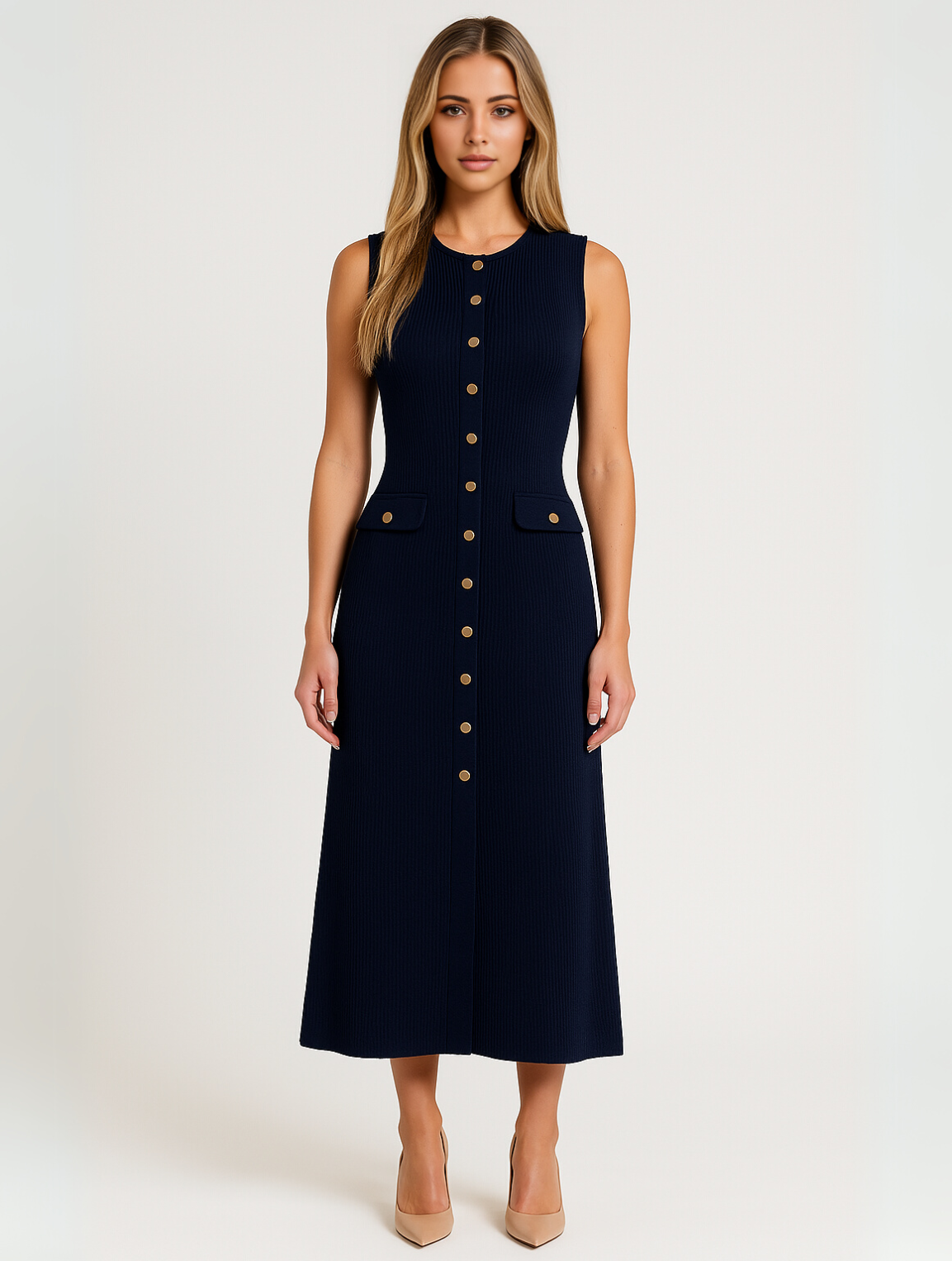 Vestido midi sin mangas con diseño recto y minimalista – CLAIRA