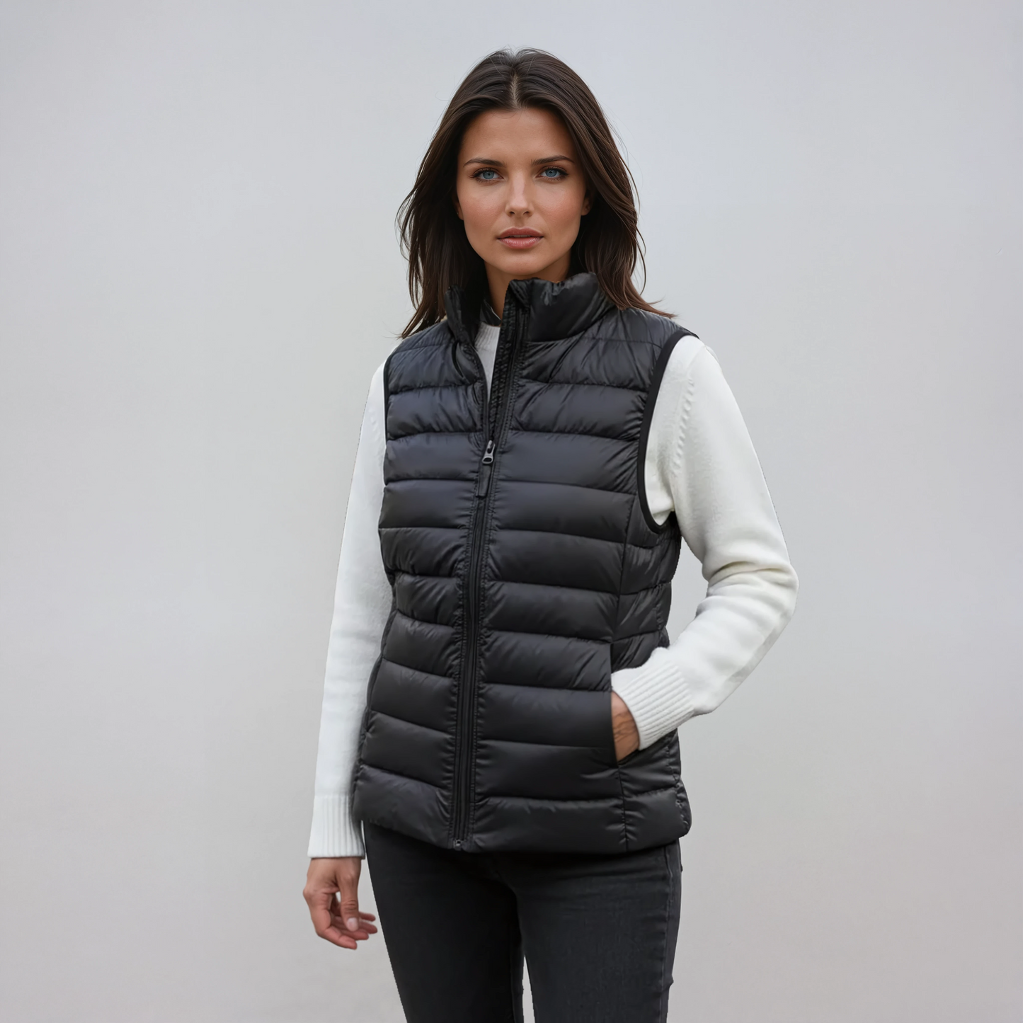 IVAREL – Chaleco acolchado para mujer con cuello alto y diseño ligero