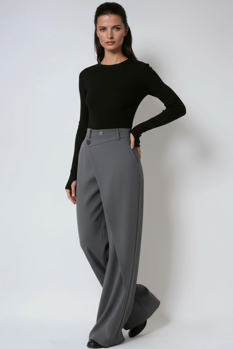 Pantalón fluido de mujer con pierna ancha y diseño cruzado – LÍVORA