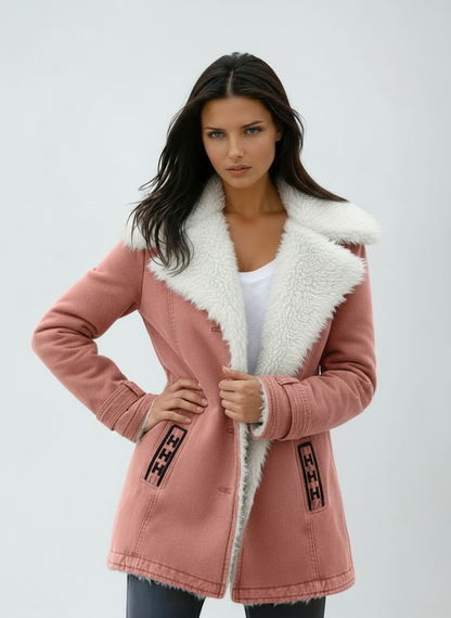 Abrigo de invierno para mujer con cuello de peluche y cierre de botones – JACIRA