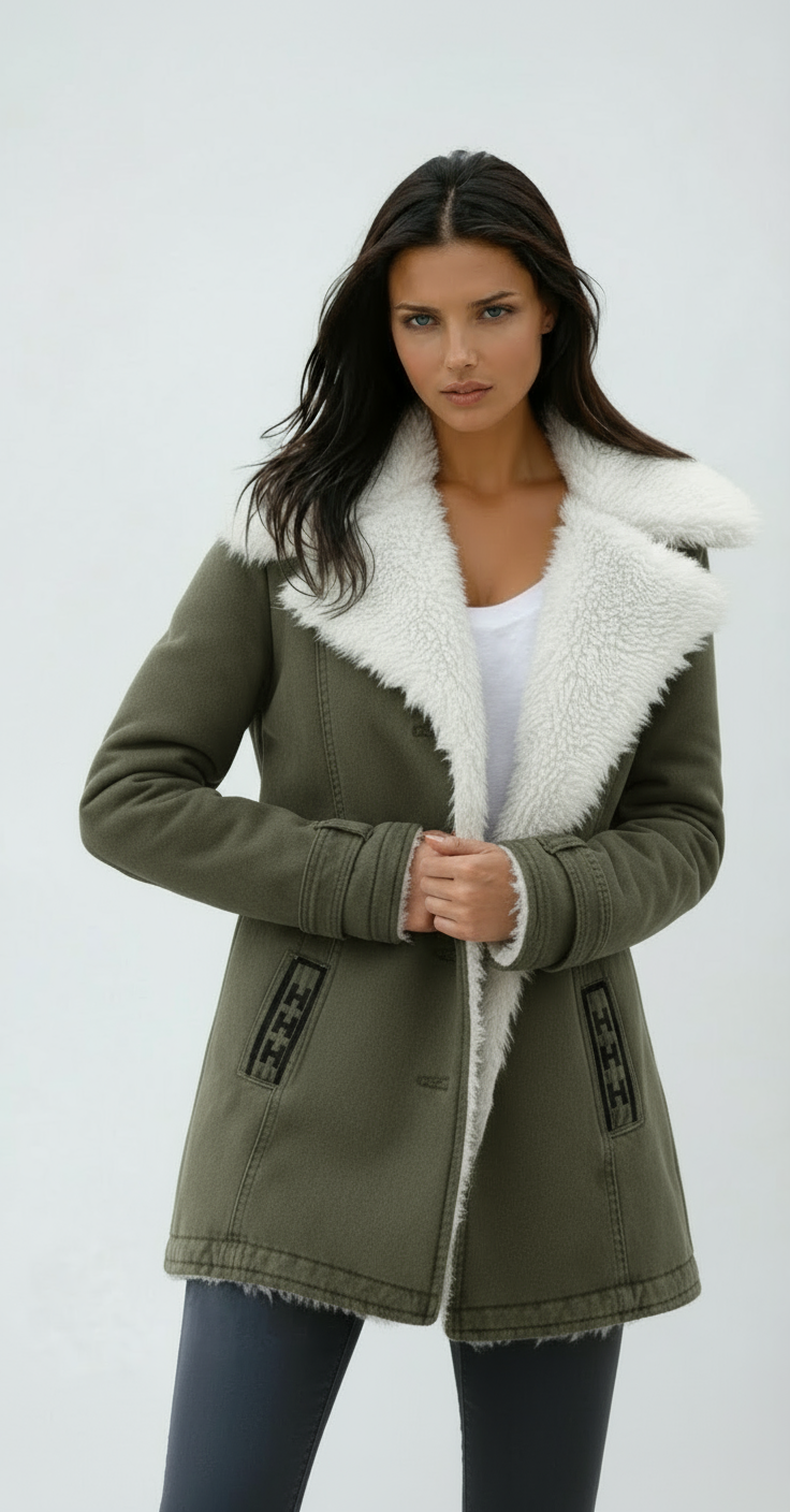 Abrigo de invierno para mujer con cuello de peluche y cierre de botones – JACIRA