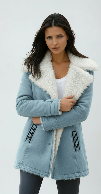 Abrigo de invierno para mujer con cuello de peluche y cierre de botones – JACIRA