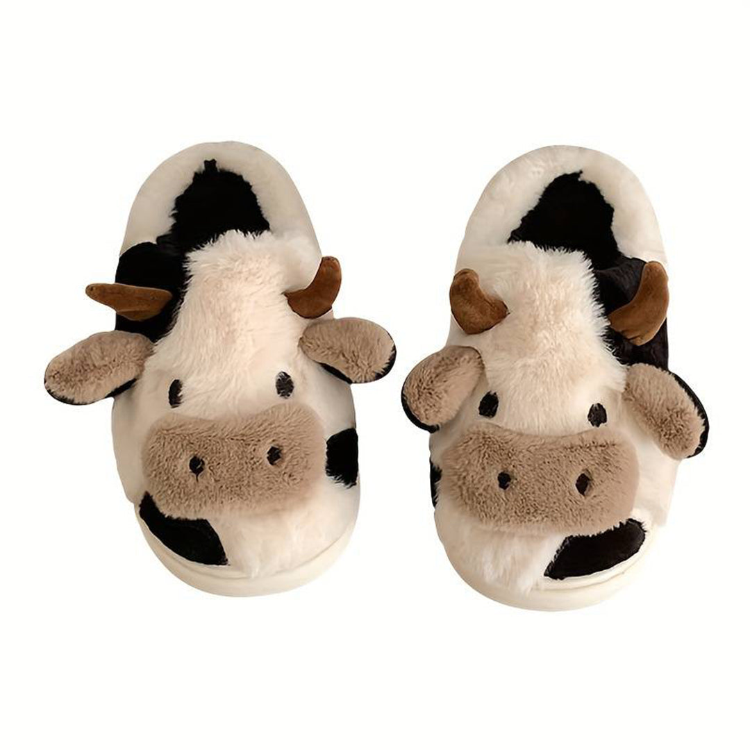 NICOLE - Zapatillas de casa cálidas con diseño de vaca para mujeres