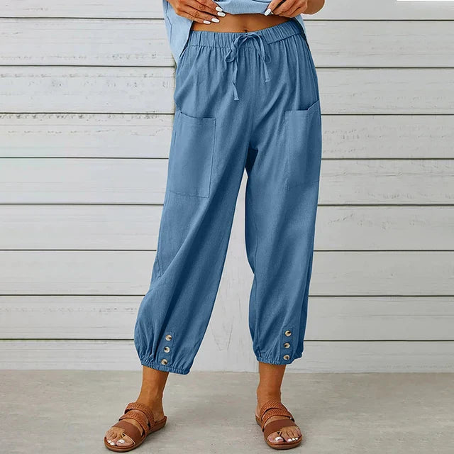 Pantalón veraniego fluido con cintura elástica – AMELYA