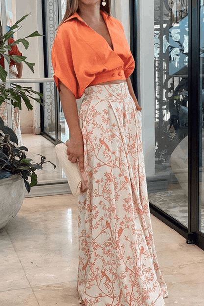 Conjunto tropical estampado de top y pantalón corto – TAHINYA