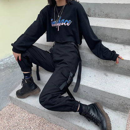 Pantalón cargo de mujer con cintura alta y detalle de cinturón – ROSWITHA