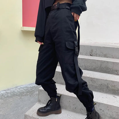 Pantalón cargo de mujer con cintura alta y detalle de cinturón – ROSWITHA