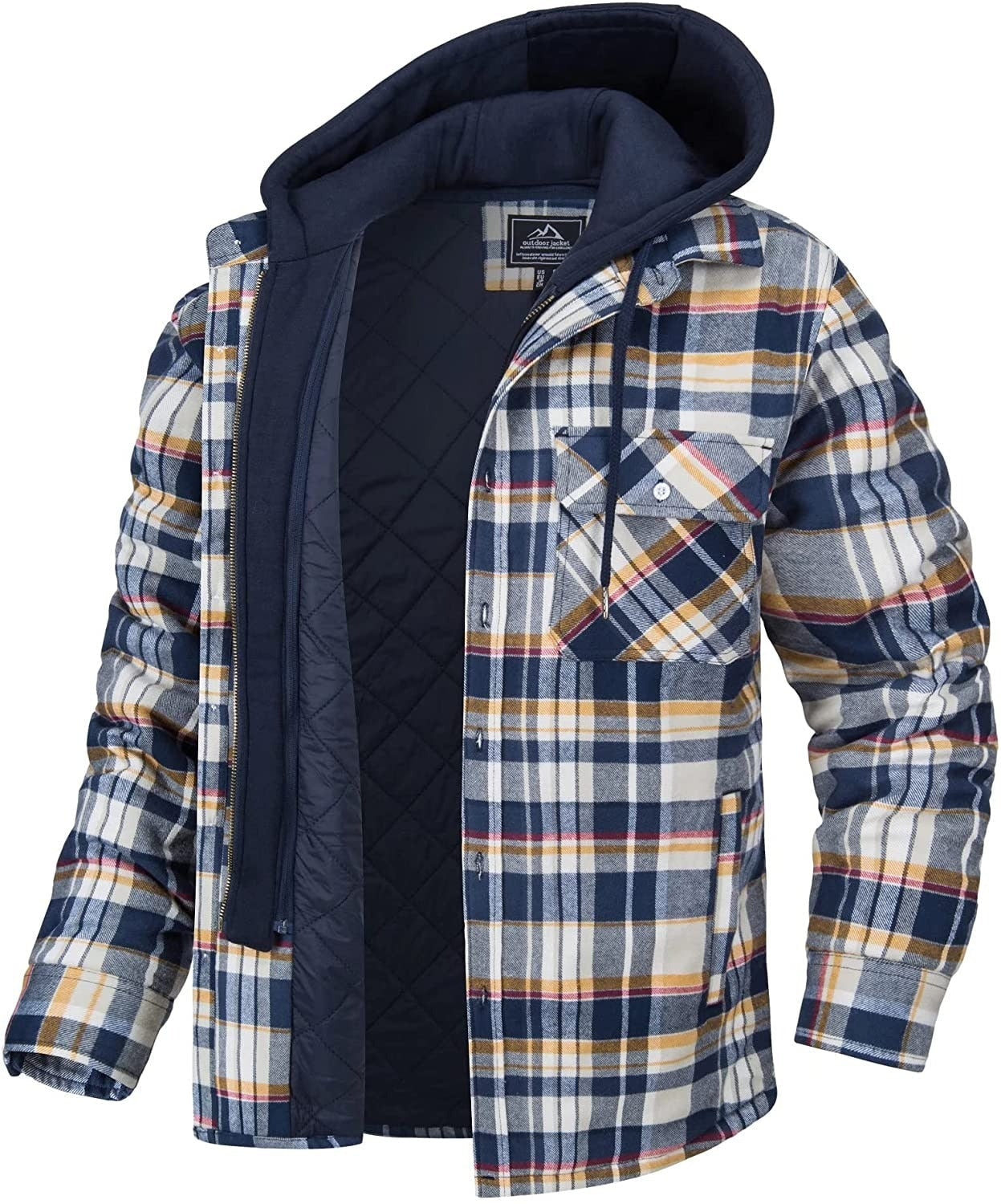 ERIK - Chaqueta a cuadros con capucha y cremallera para hombre
