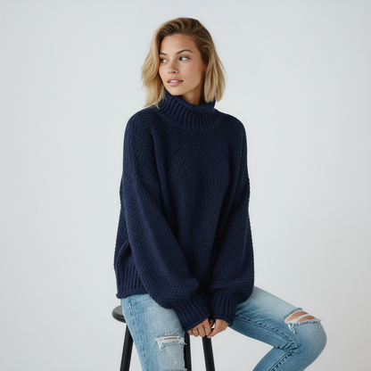 Jersey de mujer de punto con cuello alto y manga larga – EVYNA
