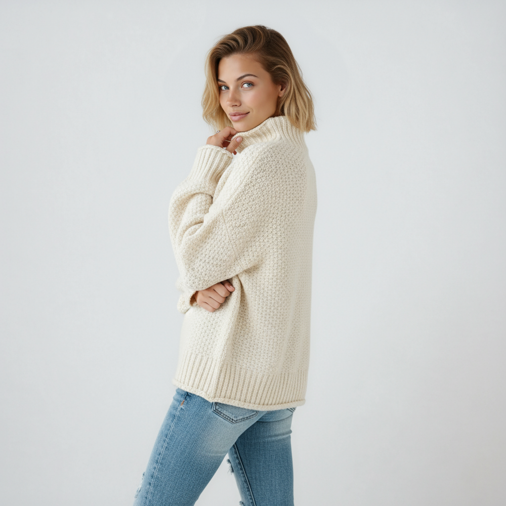 Jersey de mujer de punto con cuello alto y manga larga – EVYNA