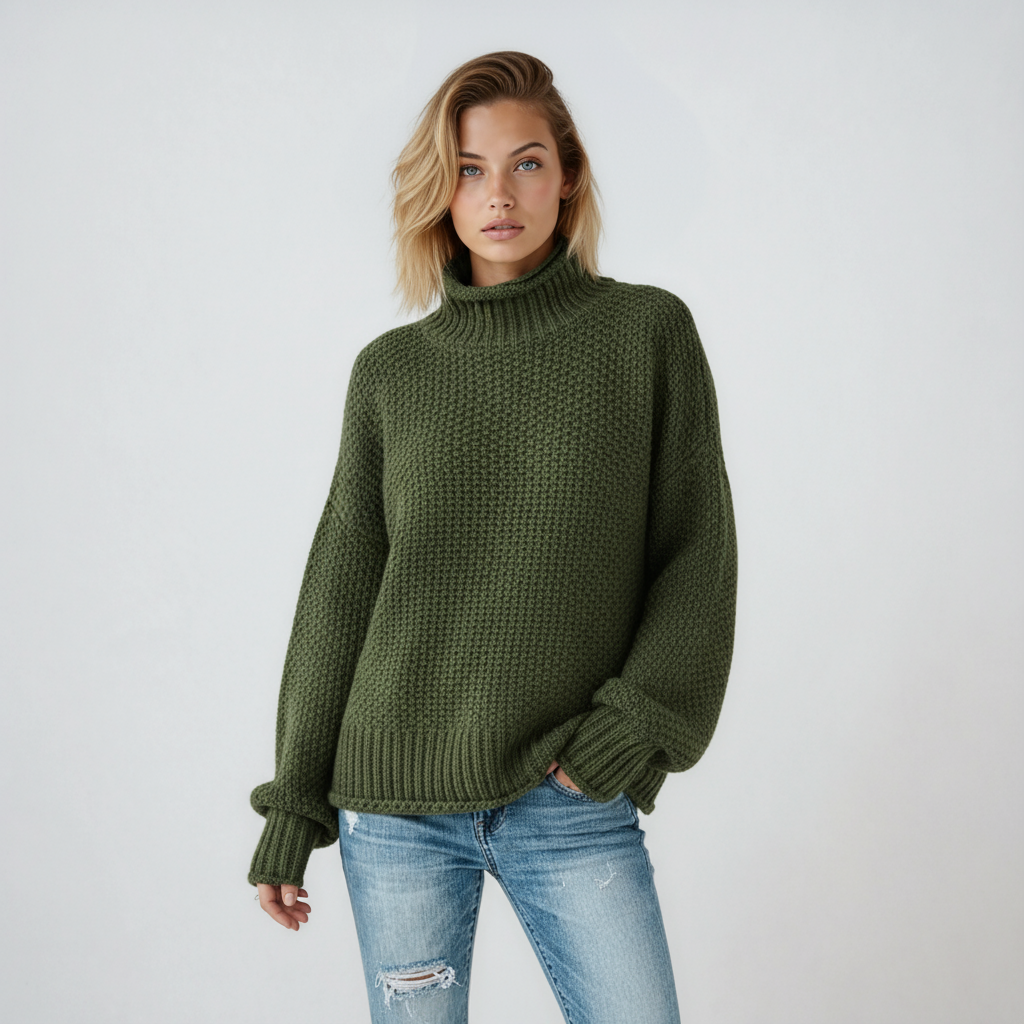 Jersey de mujer de punto con cuello alto y manga larga – EVYNA