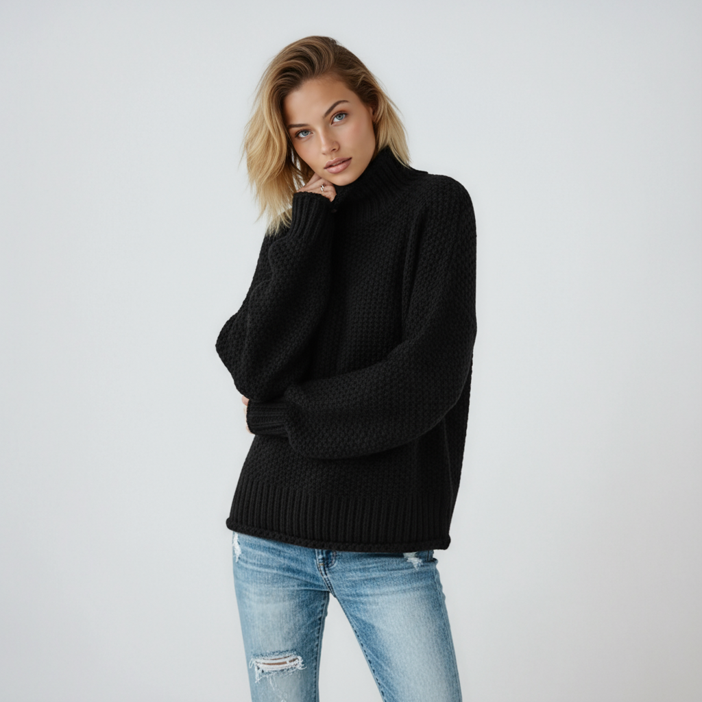 Jersey de mujer de punto con cuello alto y manga larga – EVYNA