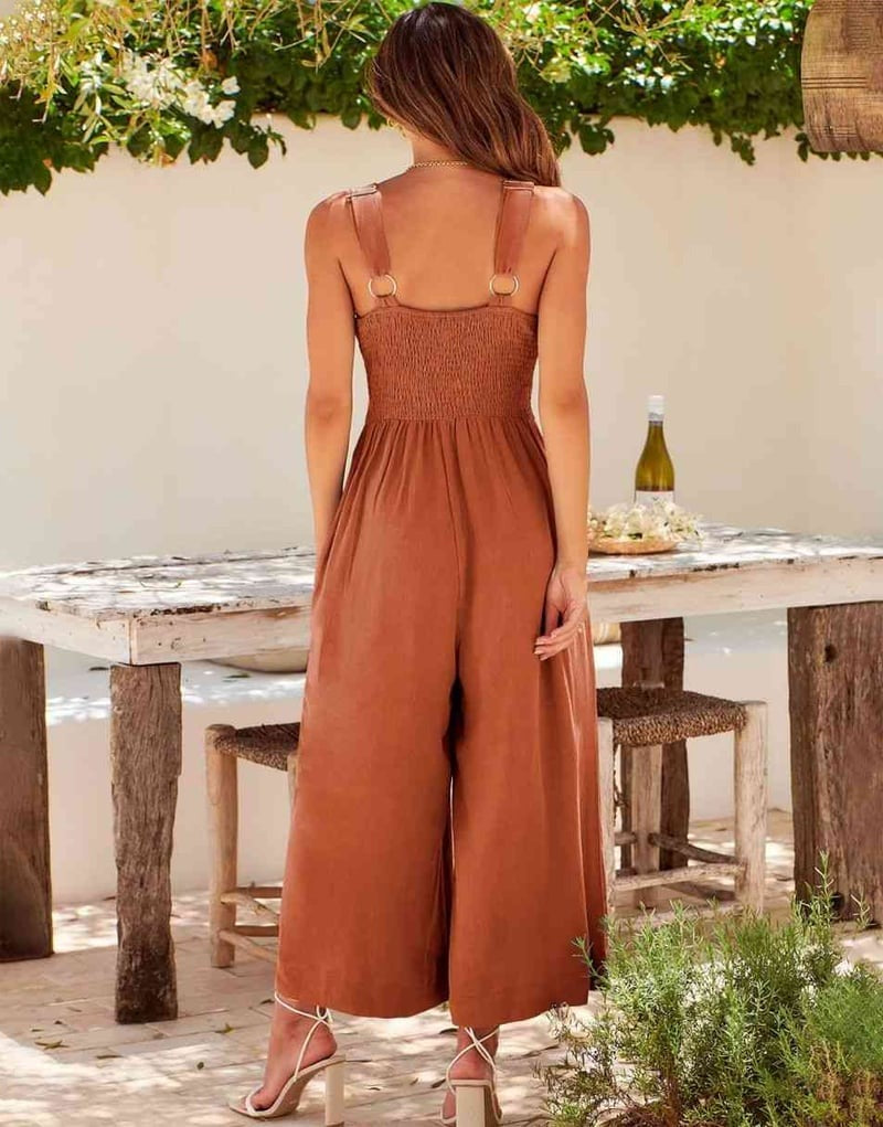 Mono elegante sin mangas con escote en V y pernera ancha – BRIGITTA
