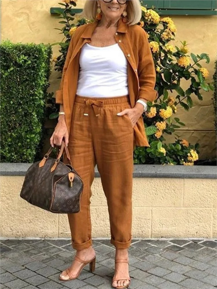 Conjunto de verano de lino para mujer: top y pantalón corto – SANTINA