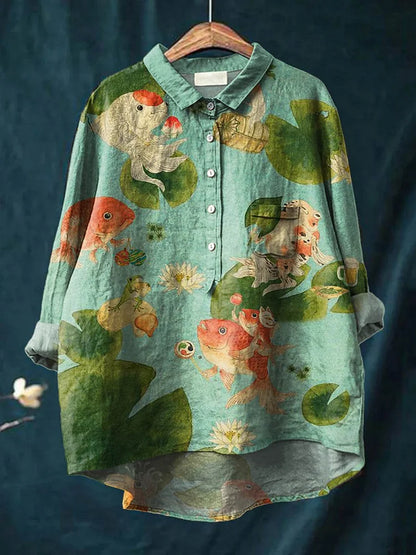 Camisa oversize de algodón con estampado artístico de perros – NOA