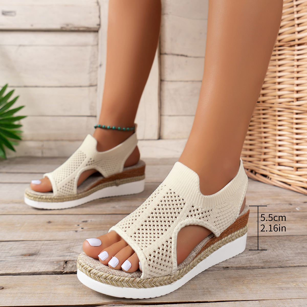 Claudia - Sandalias de Cuña con Diseño de Malla y Tejido Veraniego | Sandalias de Malla Transpirable para Mujer