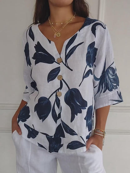 Blusa elegante con estampado floral y tejido ligero para mujer – LYSANDRA