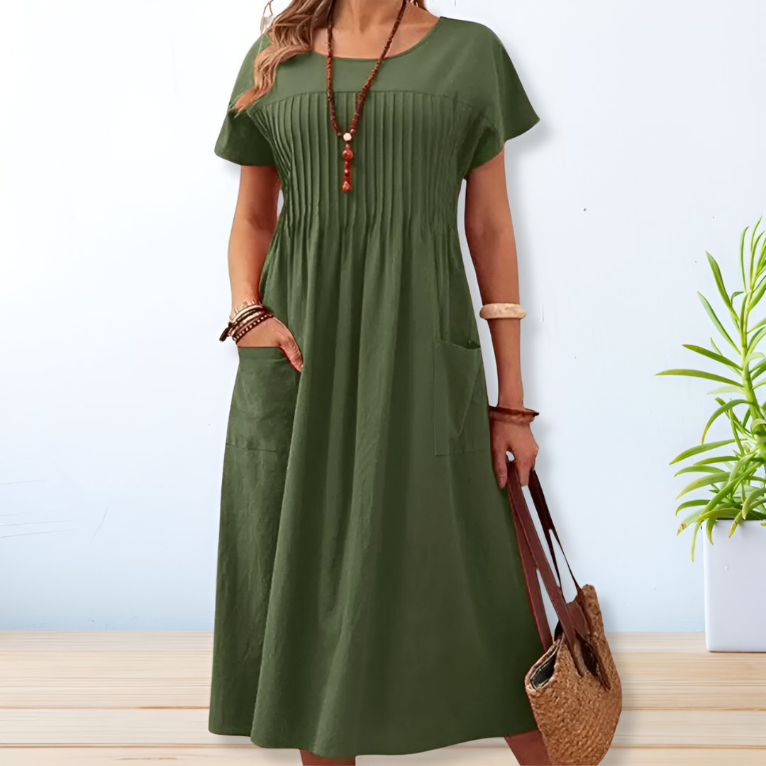 Vestido cómodo de lino y algodón con bolsillos y corte relajado – ALIRA