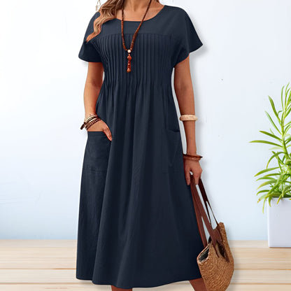 Vestido cómodo de lino y algodón con bolsillos y corte relajado – ALIRA
