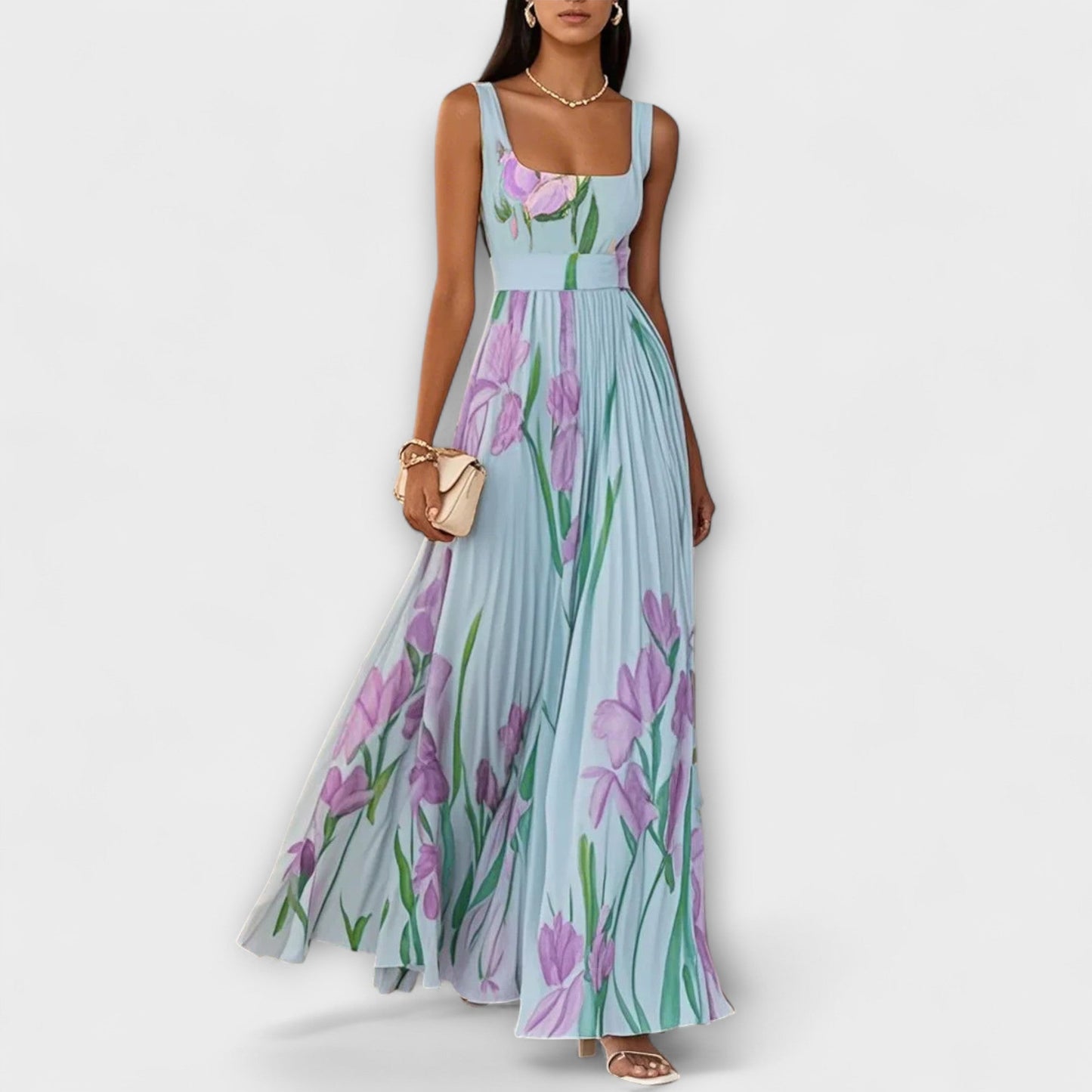 Flora – Vestido maxi sin mangas con estampado floral romántico para mujer