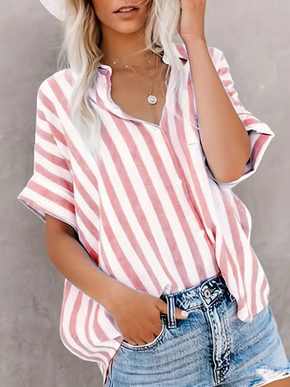 Blusa de mujer a rayas con mangas cortas y corte holgado – GABRIELA