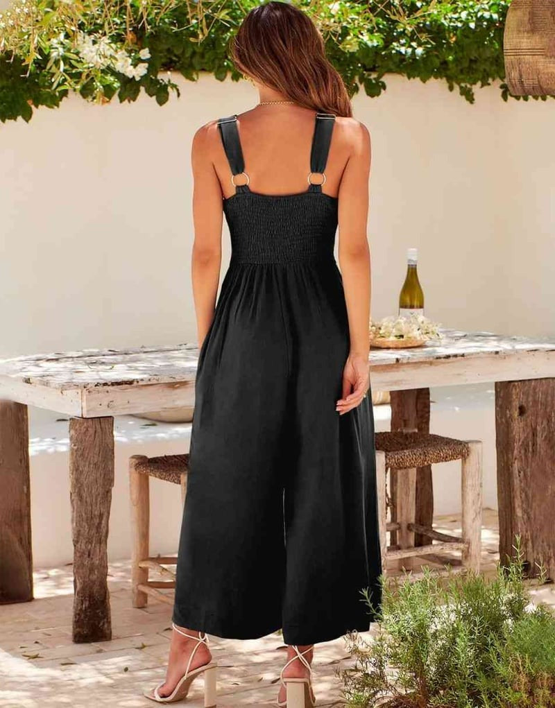 Mono elegante sin mangas con escote en V y pernera ancha – BRIGITTA