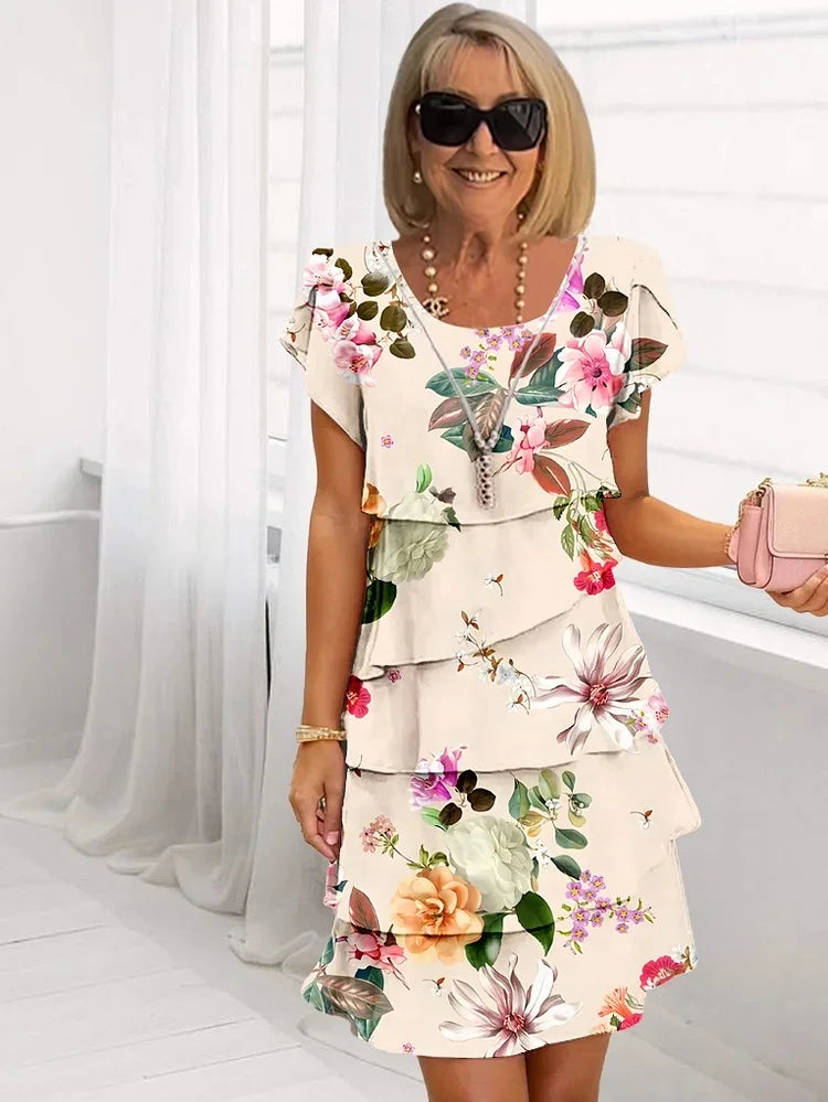Vestido largo floral en capas para invitadas de boda – ALMARA BLOOM