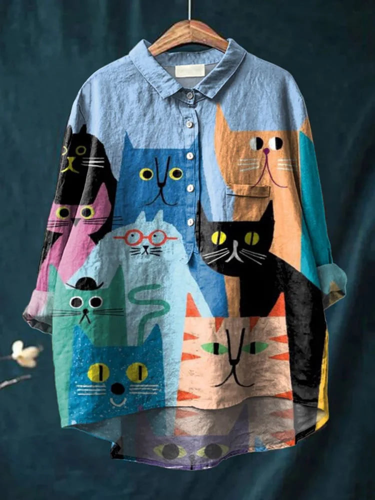 Camisa oversize de algodón con estampado artístico de perros – NOA