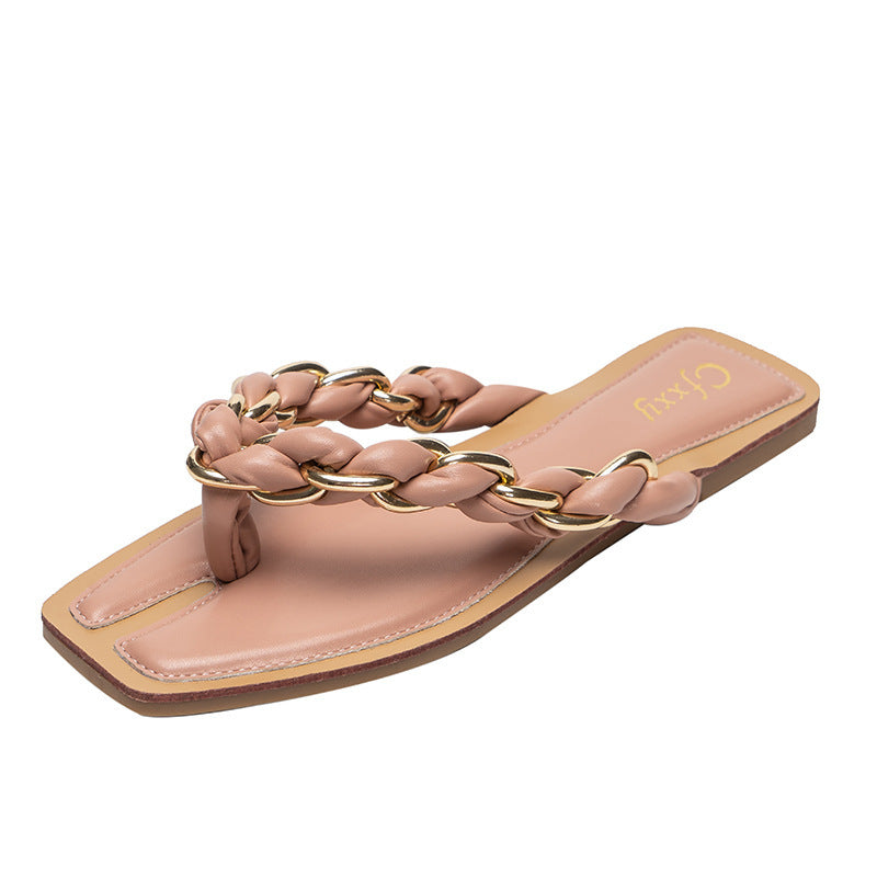 Aura - Sandalias Planas de Playa y Verano para Mujer con Cadenas Decorativas para Exterior