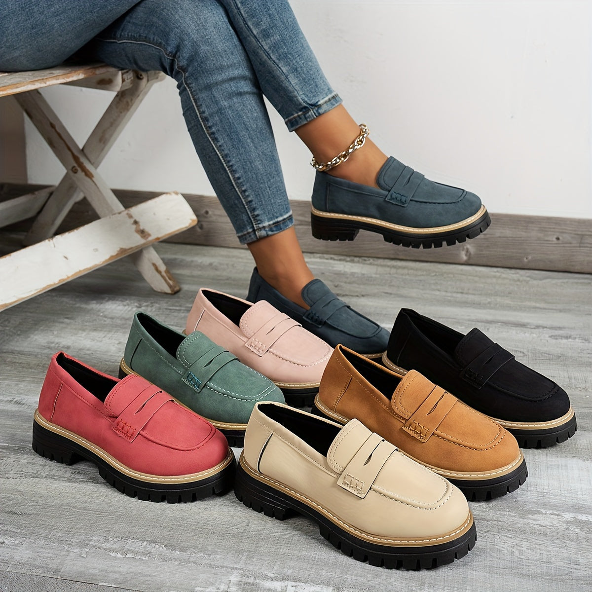 Elegantes y cómodos mocasines de mujer con diseño retro y suela gruesa – VIVIANA
