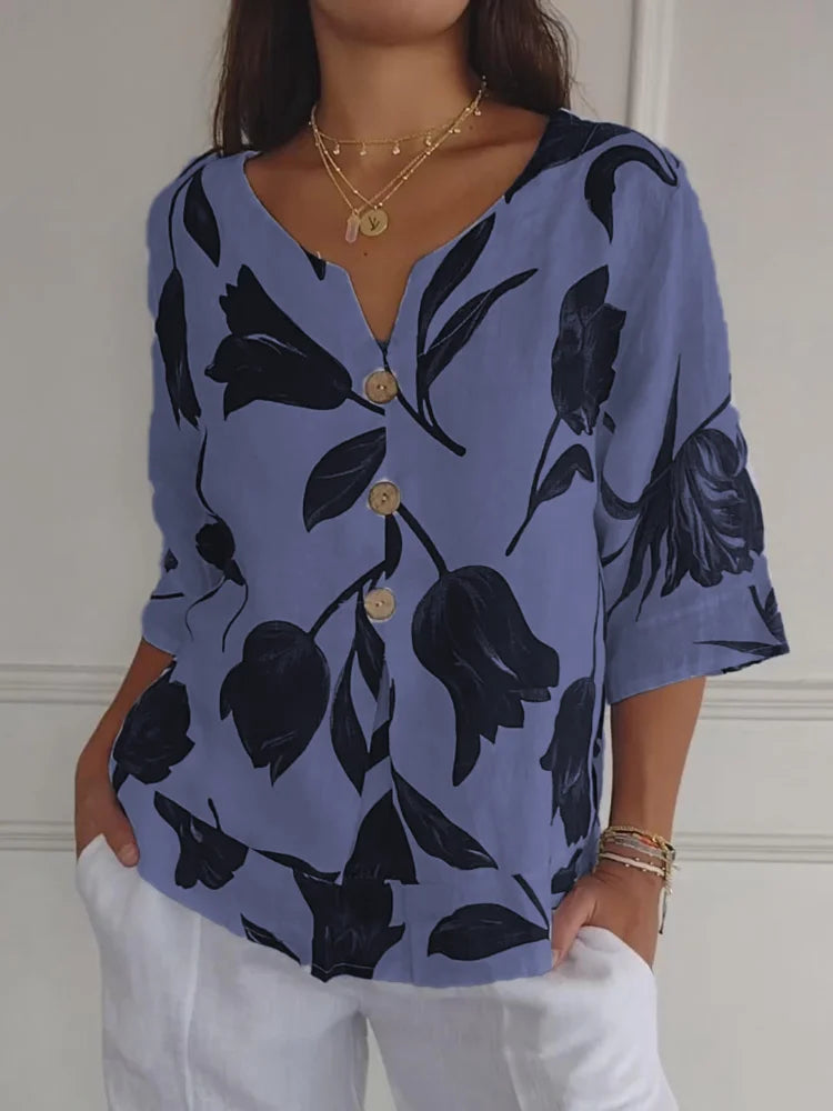 Blusa elegante con estampado floral y tejido ligero para mujer – LYSANDRA