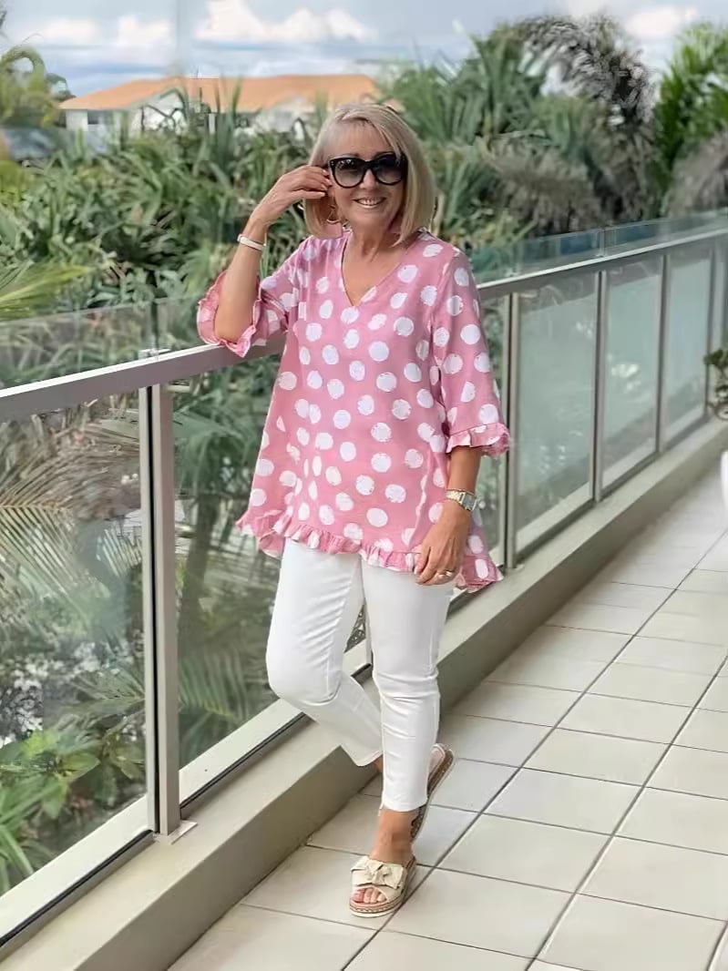 Blusa estampada con escote en V y caída fluida – ELIA