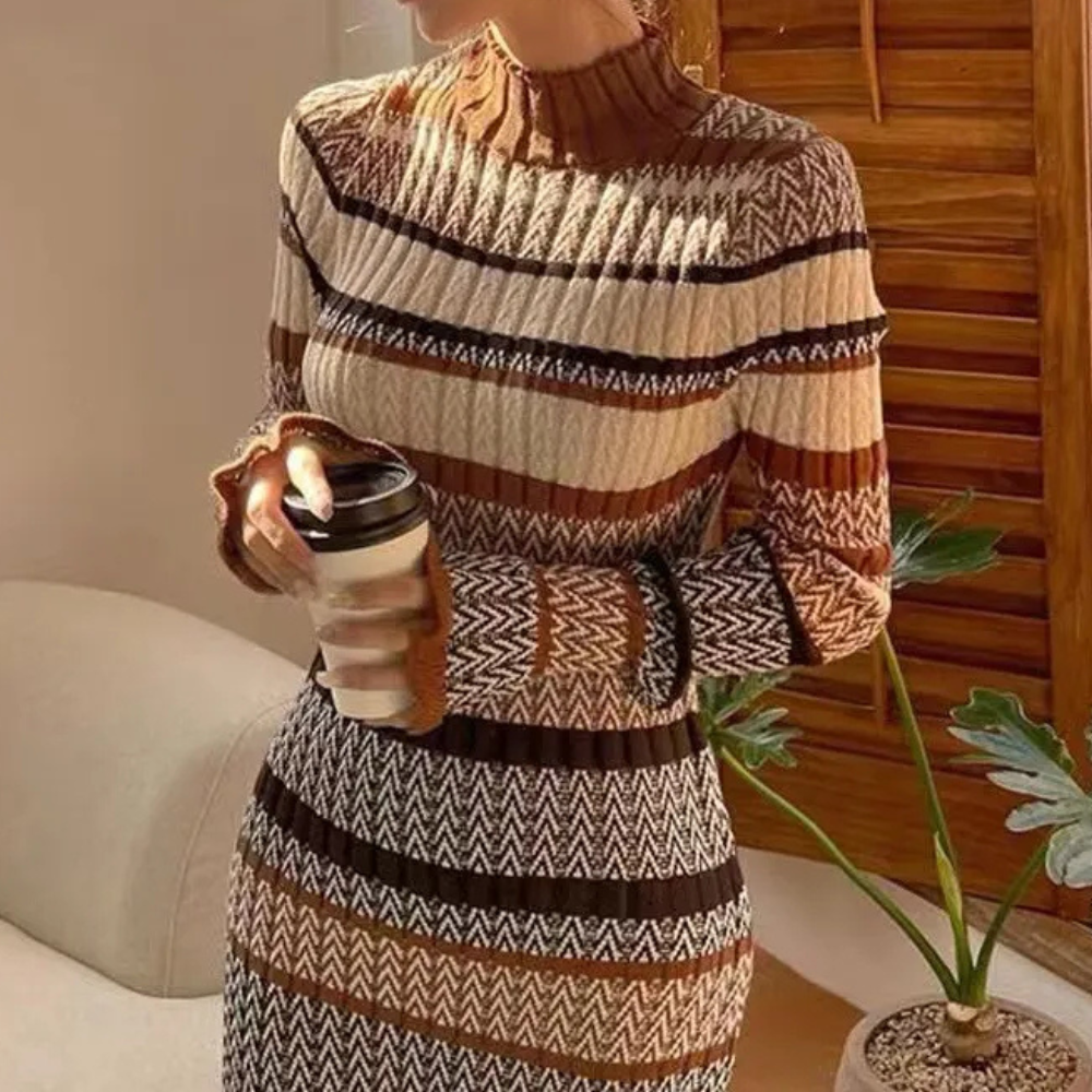 SOPHIA - Vestido maxi de punto a rayas con mangas largas