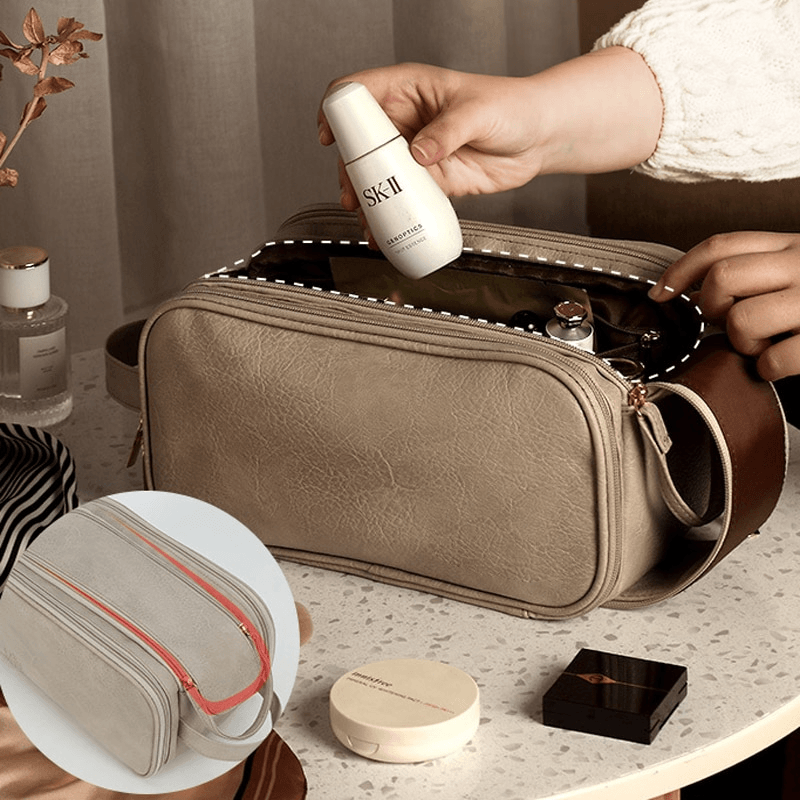 Organizador de maquillaje de lujo con doble cremallera y compartimentos organizados – BELLA