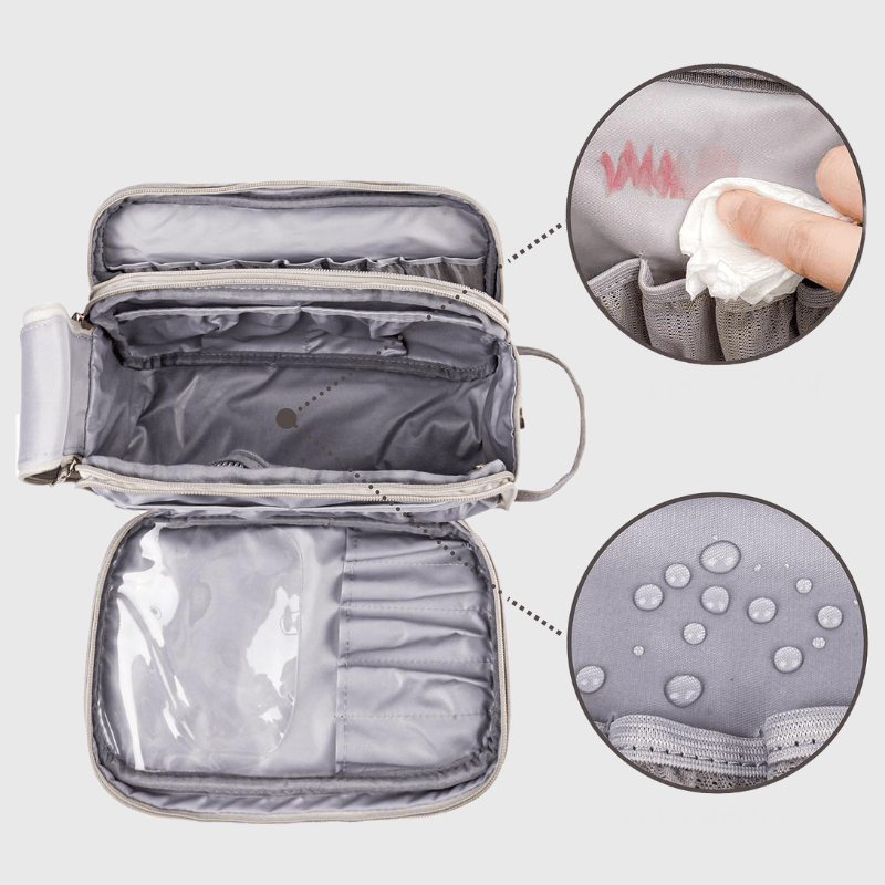 Organizador de maquillaje de lujo con doble cremallera y compartimentos organizados – BELLA