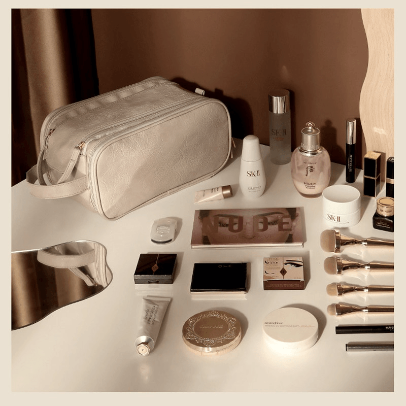 Organizador de maquillaje de lujo con doble cremallera y compartimentos organizados – BELLA