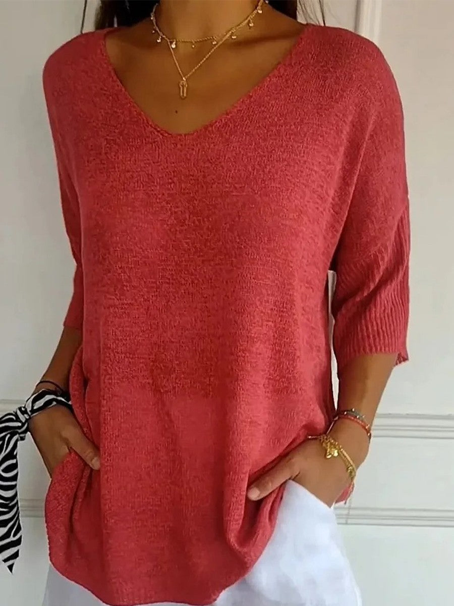 Jersey de punto para mujer con cuello en V – VELINA