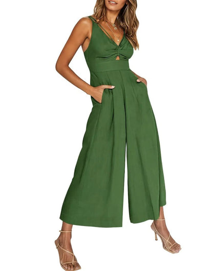 Mono elegante sin mangas con escote en V y pernera ancha – BRIGITTA