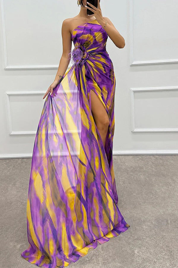 Vestido largo asimétrico con abertura alta – Veralis