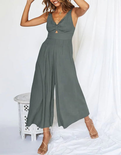 Mono elegante sin mangas con escote en V y pernera ancha – BRIGITTA