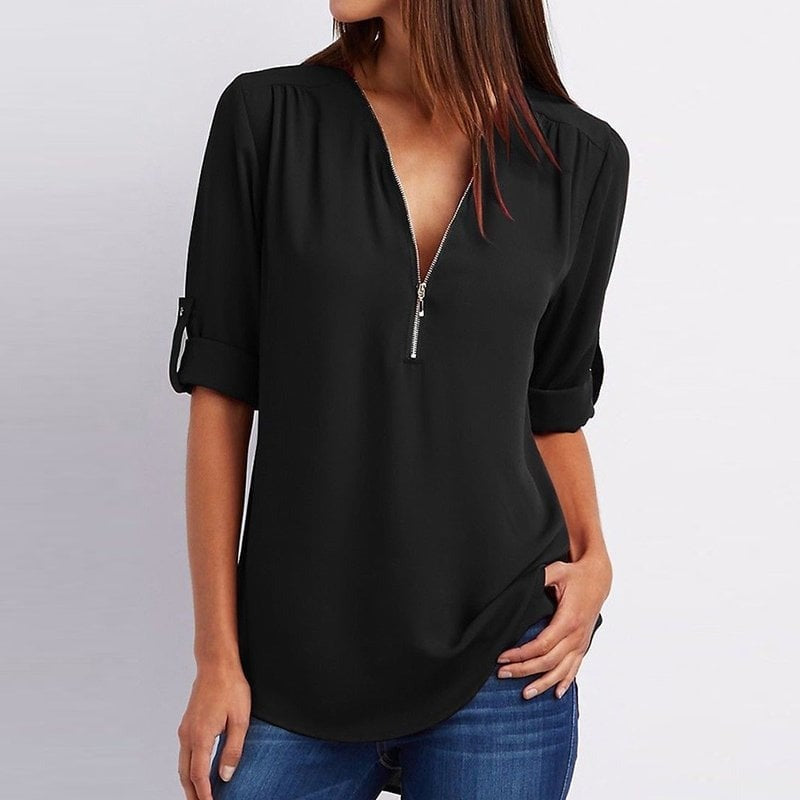 Top relajado con diseño moderno y media cremallera para mujer – LYSANDRA