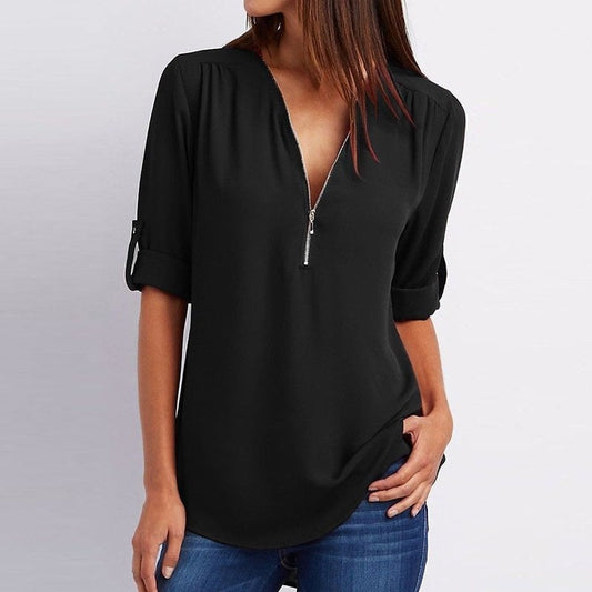 Top relajado con diseño moderno y media cremallera para mujer – LYSANDRA