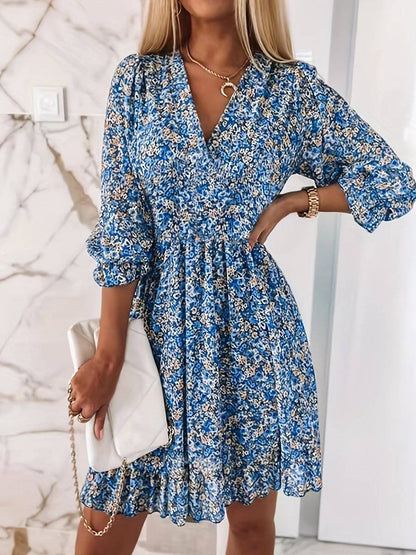 Vestido de verano con estampado floral verde y corte fluido – SIENNA