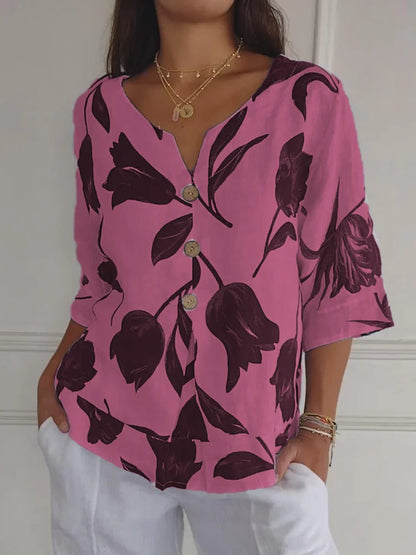 Blusa elegante con estampado floral y tejido ligero para mujer – LYSANDRA