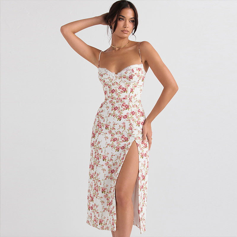 Mariona - Vestido Largo de Fiesta de Encaje y Estampado de Invitada Boda Verano 2024 Para Mujer
