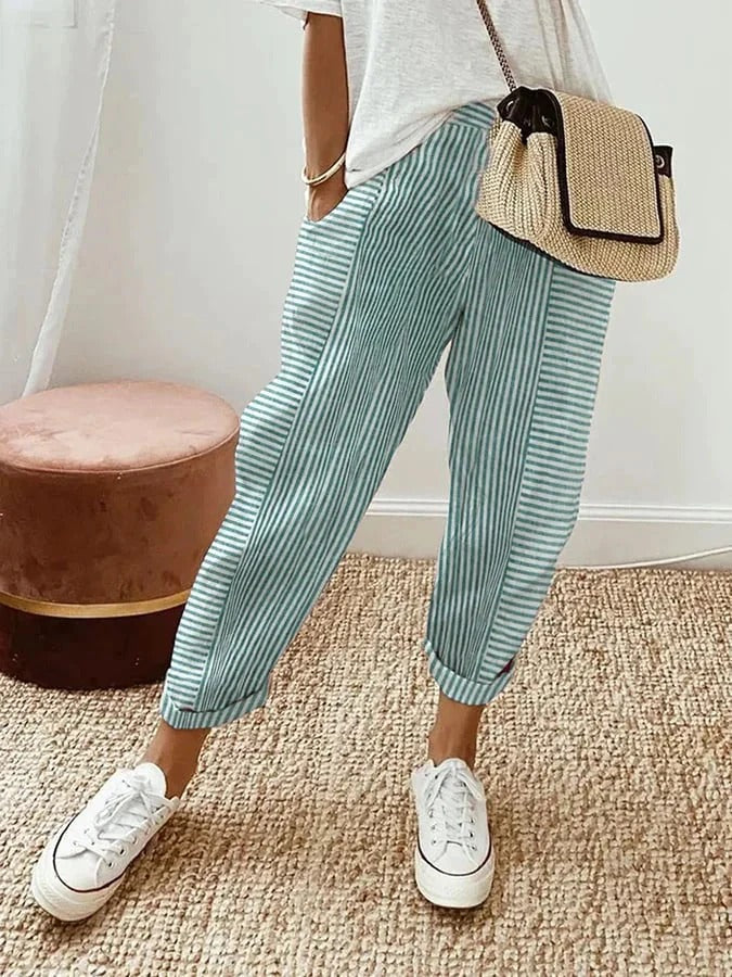Pantalón a rayas de pierna ancha y cintura elástica – LORELLE