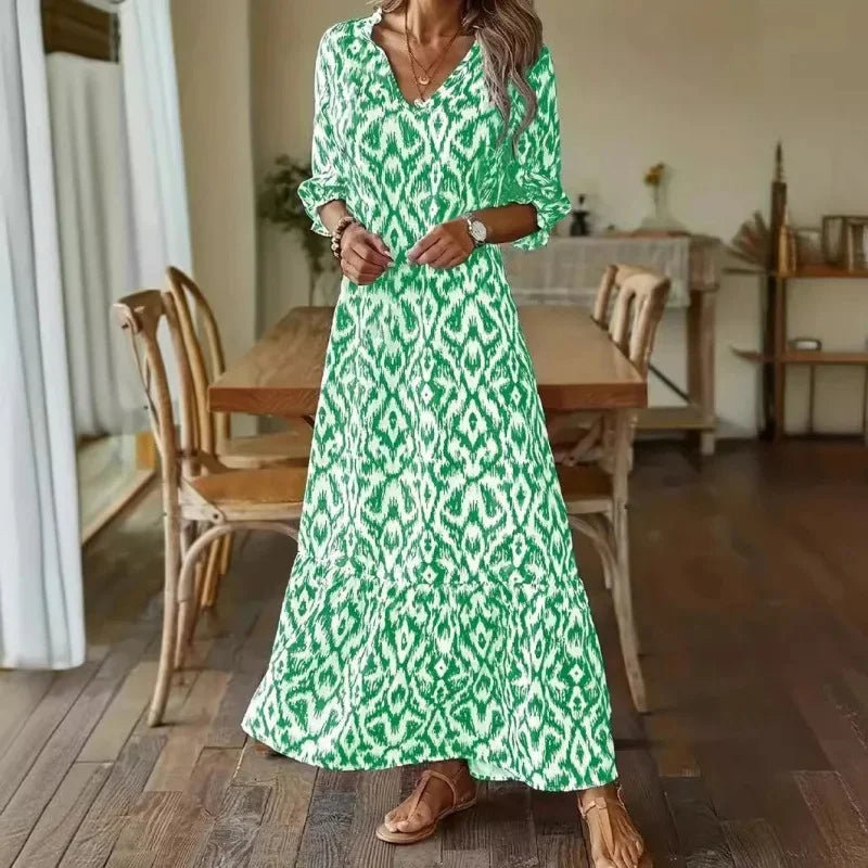 Vestido de verano con escote en V y mangas medias para mujer – LINA