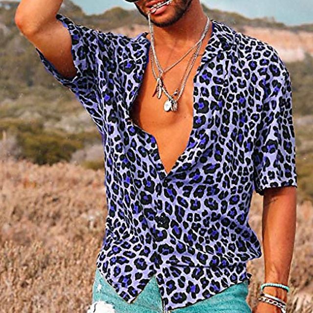 NIL - Polo de verano para hombre con estampado de leopardo