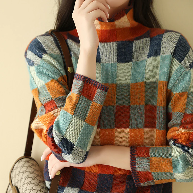 ADALYRA – Jersey de mujer con cuello alto y diseño patchwork colorido